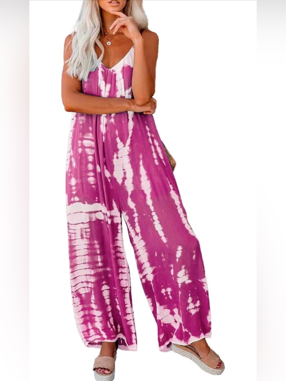 🆕 Tie Dye Baggy Spaghetti Strap Wide Leg Jumpsuit